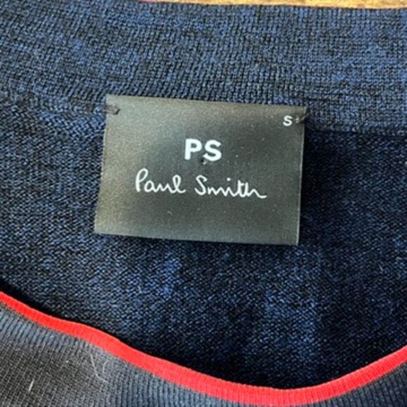 Paul Smith Navy Blue Merino Wool Men's Sweater Pullover Small Crew Neck - Picture 4 of 6